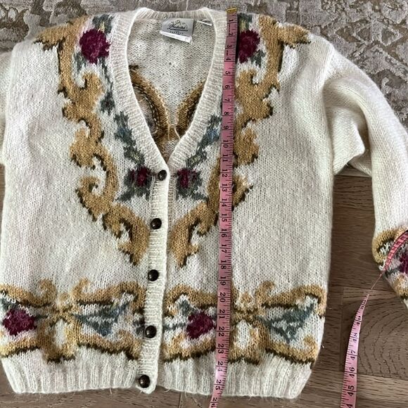 Vintage Express Le Internationale Mohair Cardigan Baroque Floral Knit Fits M-L - Picture 7 of 12